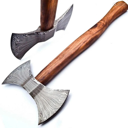 CRUSADERS Hand Made Damascus Steel Forged Double Head WAR Ax...