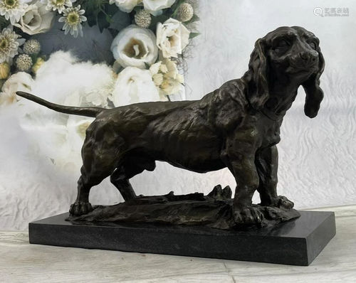 Basset Hound Dog Figure Art Deco Bronze Sculpture on Marble ...