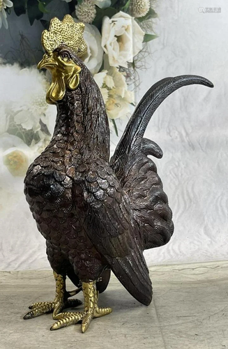 Bronze Rooster Sculpture Figure Moigniez Farm Barn Art