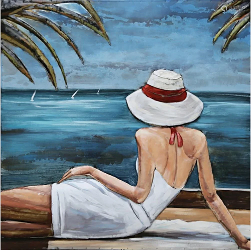 Woman Sun Bathing Three Dimensional Oil Painting