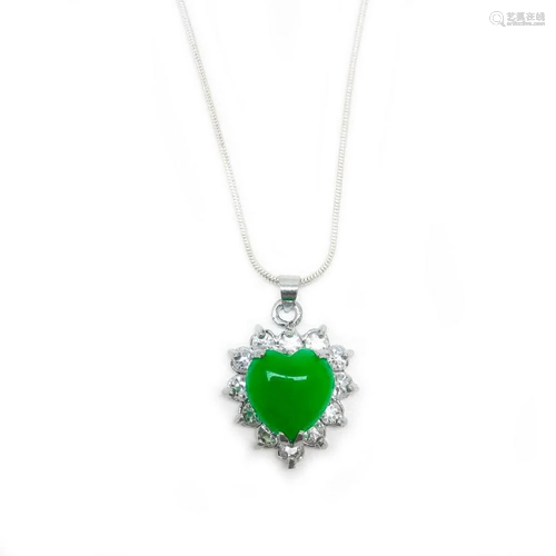 Mounted Green Jade Heart Shape Pendant On 925 Silver Plated ...