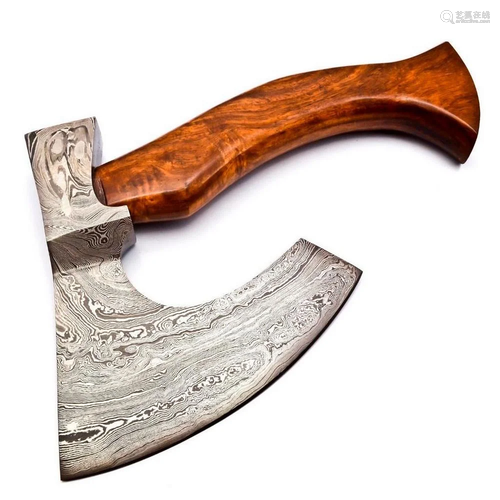 Hand Made Damascus Steel Forged Axe With Rose Wood Handle