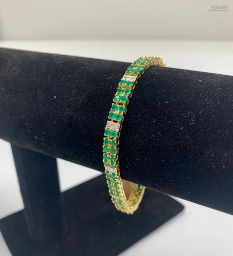 Ladies 18K Gold Plated 7ct Green Agate and Diamond Bracelet