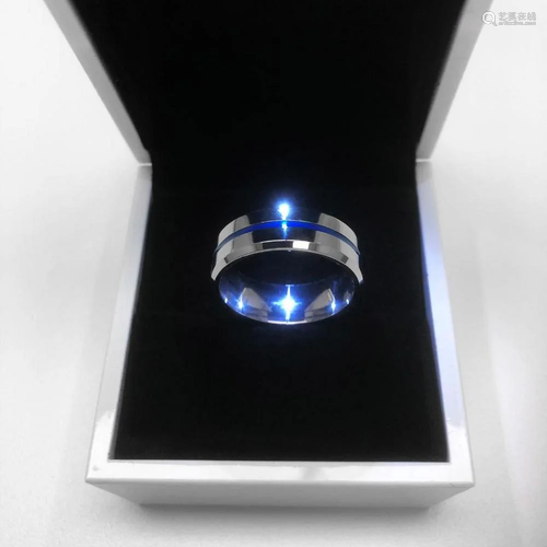 Men's Titanium Steel Silver Blue Engagement Ring