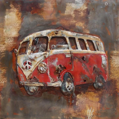 Red Van Collector Edition 3D Vintage Car Oil Painting on Met...