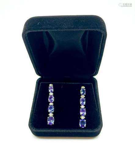 14K Gold Natural Tanzanite & Diamond Earrings