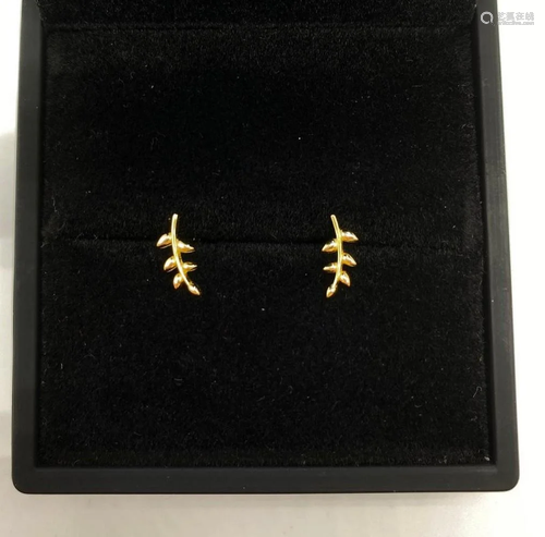 Tiny Tree Branch Yellow Gold Plated Earrings