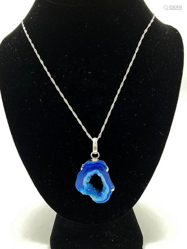 Eclectic Agate Geode Slice, 925 Silver Necklace