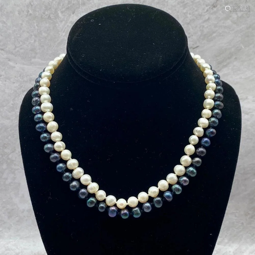 Grand Double Lined Black and White Freshwater Pearl Necklace