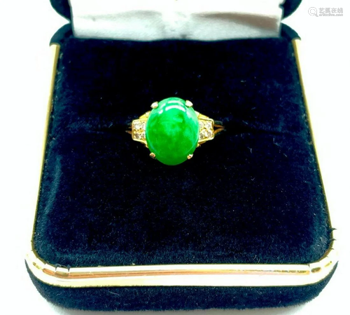 14K Gold and Natural Jade Birthstone Style Ring