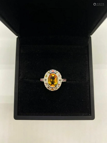 Charming 925 Silver and Yellow Citrine Ring