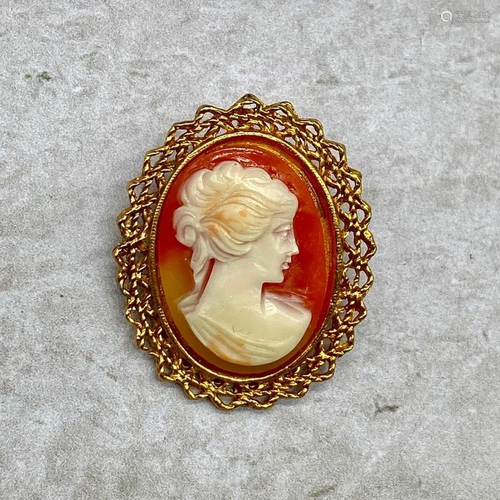 Beautiful Vintage Sunset Ladies Cameo Brooch