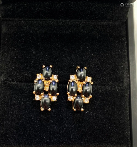 Dashing Onyx and Swarovski Crystal, 18KTEP Yellow Gold Earri...