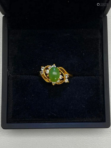 One of a Kind Jade and Austrian Crystal Gemstone Ring