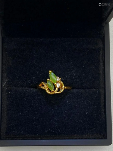 One of a Kind Jade and Austrian Crystal Gemstone Ring