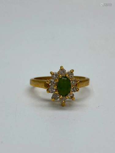 One of a Kind Jade and Austrian Crystal Gemstone Ring