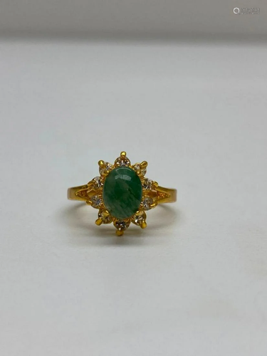 One of a Kind Jade and Austrian Crystal Gemstone Ring