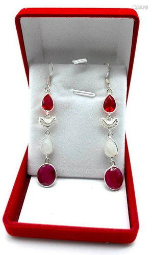 Ruby Moonstone Sterling Silver Plated Earrings