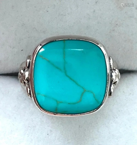 Large Turquoise Gemstone Ring Set on a 925 Sterling Silver B...