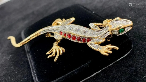 Delicate Gecko Brooch with Encrusted Swarovski Crystals, Rub...