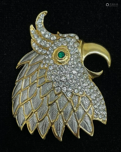 18KTGP Perky Parrot Brooch With Inset Austrian Crystals &...