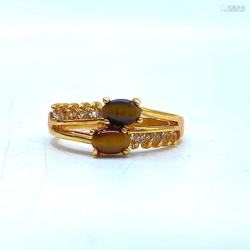 Magnificent Tiger Eye and Swarovski Crystal Split Shank Sett...