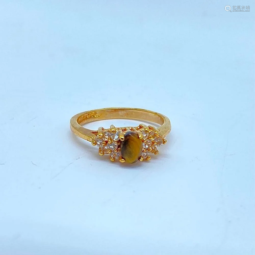 Elegant Single Tiger Eye Surrounded by Swarovski Crystals Ye...