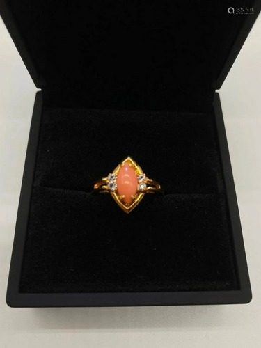 Royal Antique Setting Coral Stone, Swarovski Crystal, 18KTGE...