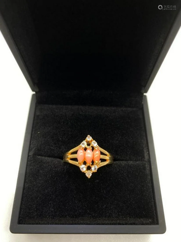 Exquisite 3 Stone Antique Setting Coral Stone and Swarovski ...