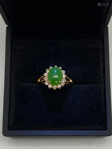 One of a Kind Jade and Austrian Crystal Gemstone Ring