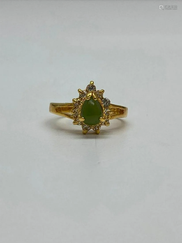 One of a Kind Jade and Austrian Crystal Gemstone Ring