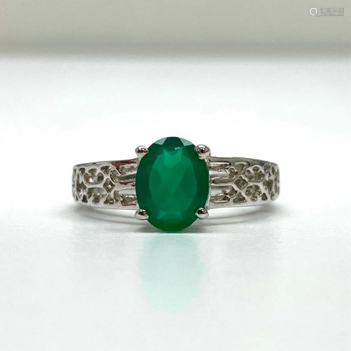 Large Green Agate Gemstone on an Intricate 925 Sterling Silv...