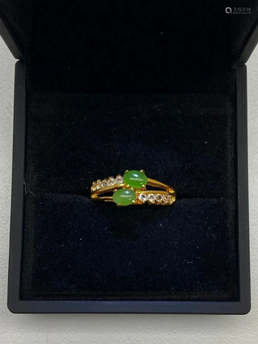 One of a Kind Jade and Austrian Crystal Gemstone Ring