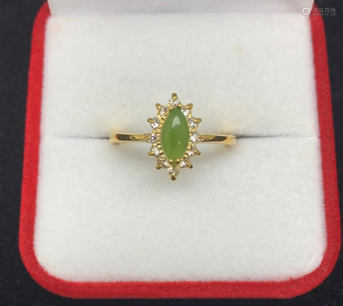 Vibrant Green Jade Gemstone Ring in a Solitaire Setting Surr...