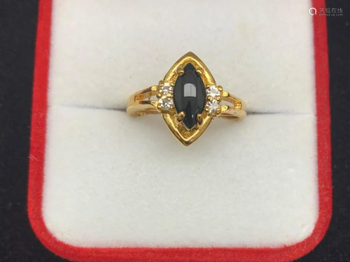 18KTGP Black Onyx Eye Stone Set In A Solitaire Crown Surroun...