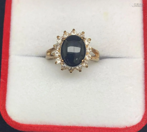 18KTGP Black Onyx Round Stone Set In A Solitaire Crown Surro...