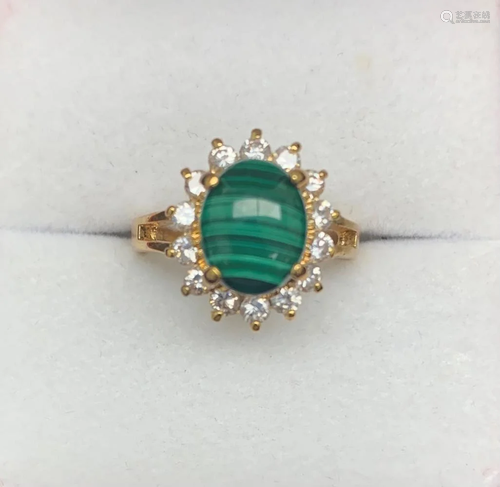 Gorgeous Polished Malachite Gemstone Ring on an 18KTGP Band