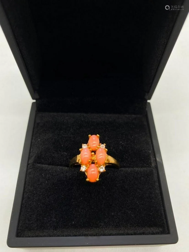 Alluring 4 Stone Setting Coral Stone and Swarovski Crystal, ...