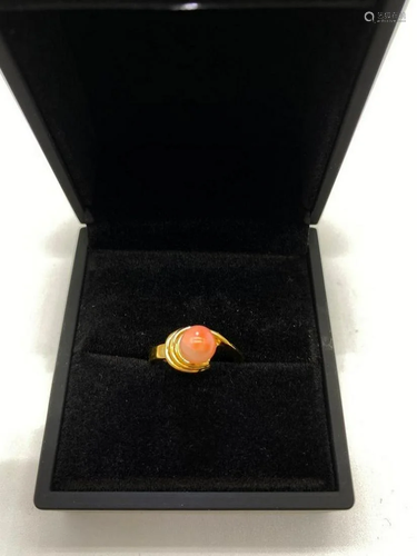 Soft and Simple Freeform Setting Coral Stone, 18KTGE Yellow ...