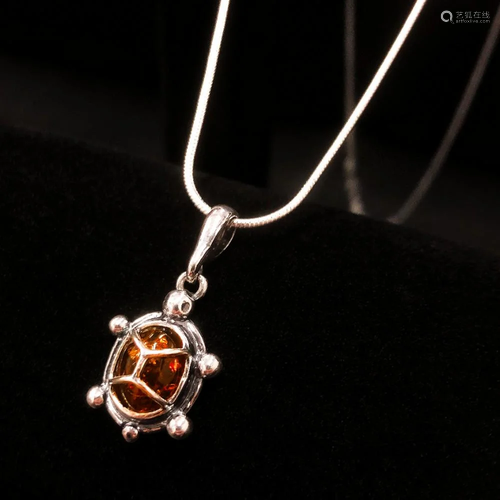 Baltic Amber 925 Silver Plated Tortoise Pendant