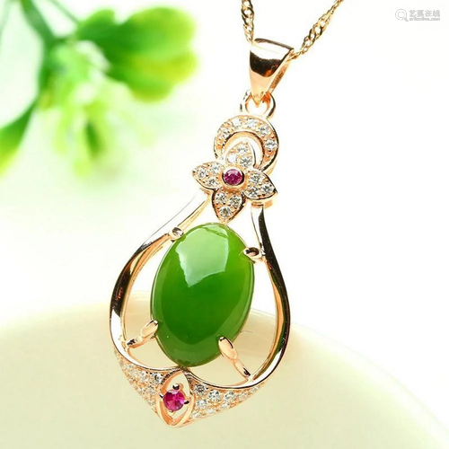 Beautiful Carved Jade Stone Surrounded in Semi-Precious