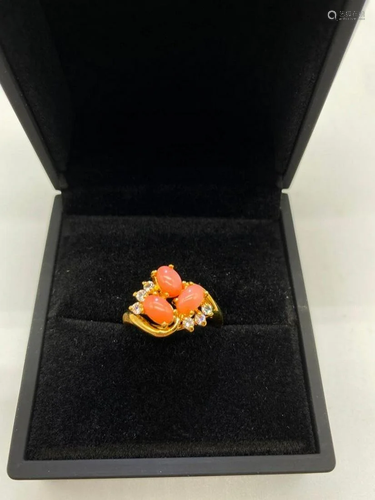 Abstract 3 Stone Freeform Setting Coral Stone and Swarovski ...