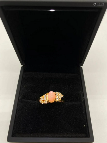 Dazzling Split Setting Coral Stone and Swarovski Crystal, 18...