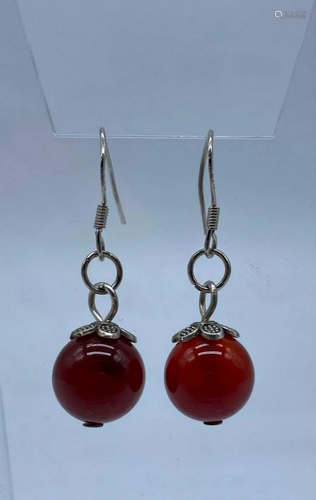 10mm Red Agate Gemstone Tibet silver Ear drop Earrings