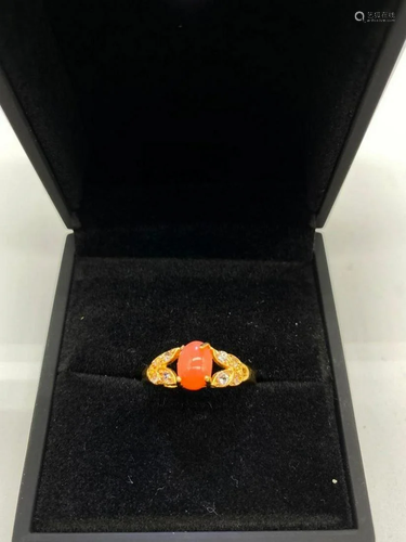 Enchanting Channel Setting Coral Stone and Swarovski Crystal...