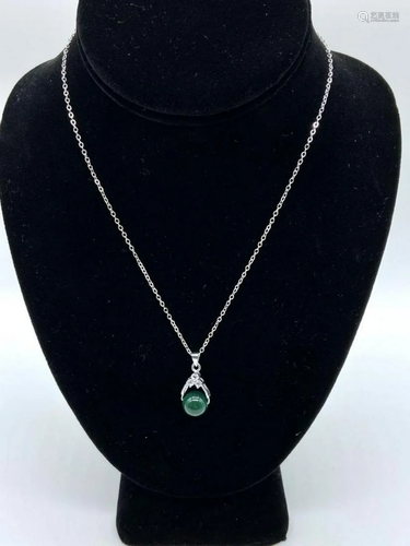 Sterling Silver 925 Necklace With Green Jade Sphere Pendant