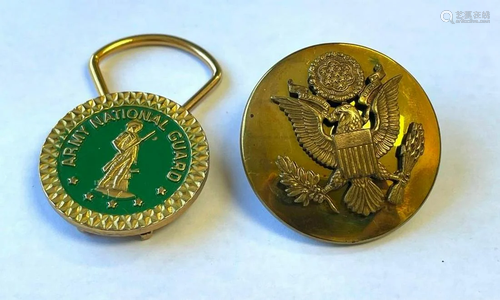 US Army National Guard Keychain And USA Eagle Button Pin