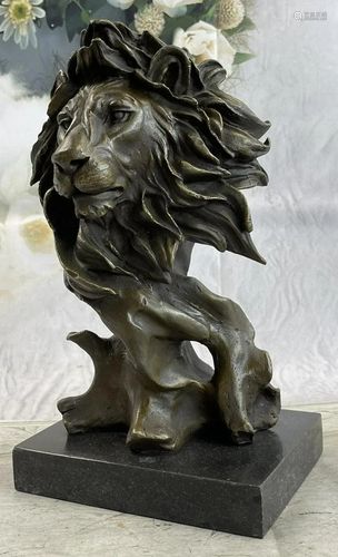 Male Lion Abstract Modern Bust Statue Sculpture Bronze Metal...