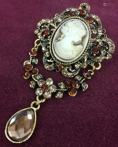 Victorian Inspired Rhinestone Cameo Brooch