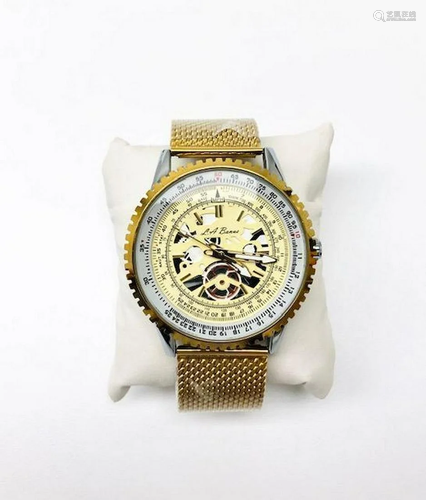 LA Banus Gold Skeleton Dial Watch Japanese Quartz Shark Mesh